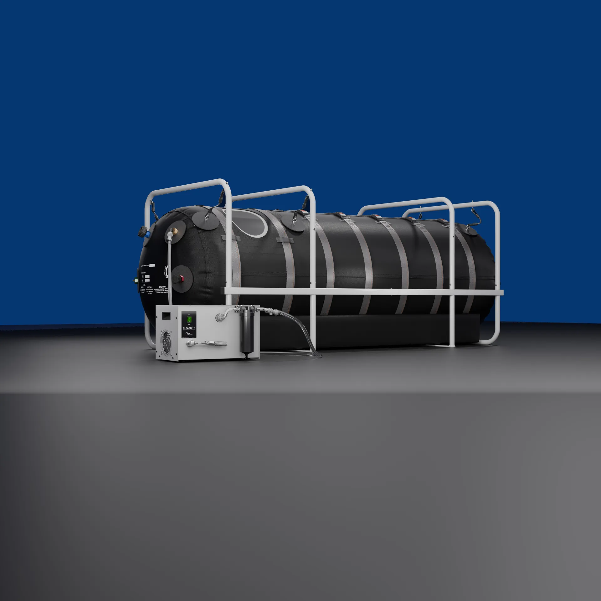 OxyHealth Quamvis 320 black hyperbaric chamber alternate solo view - 3D render