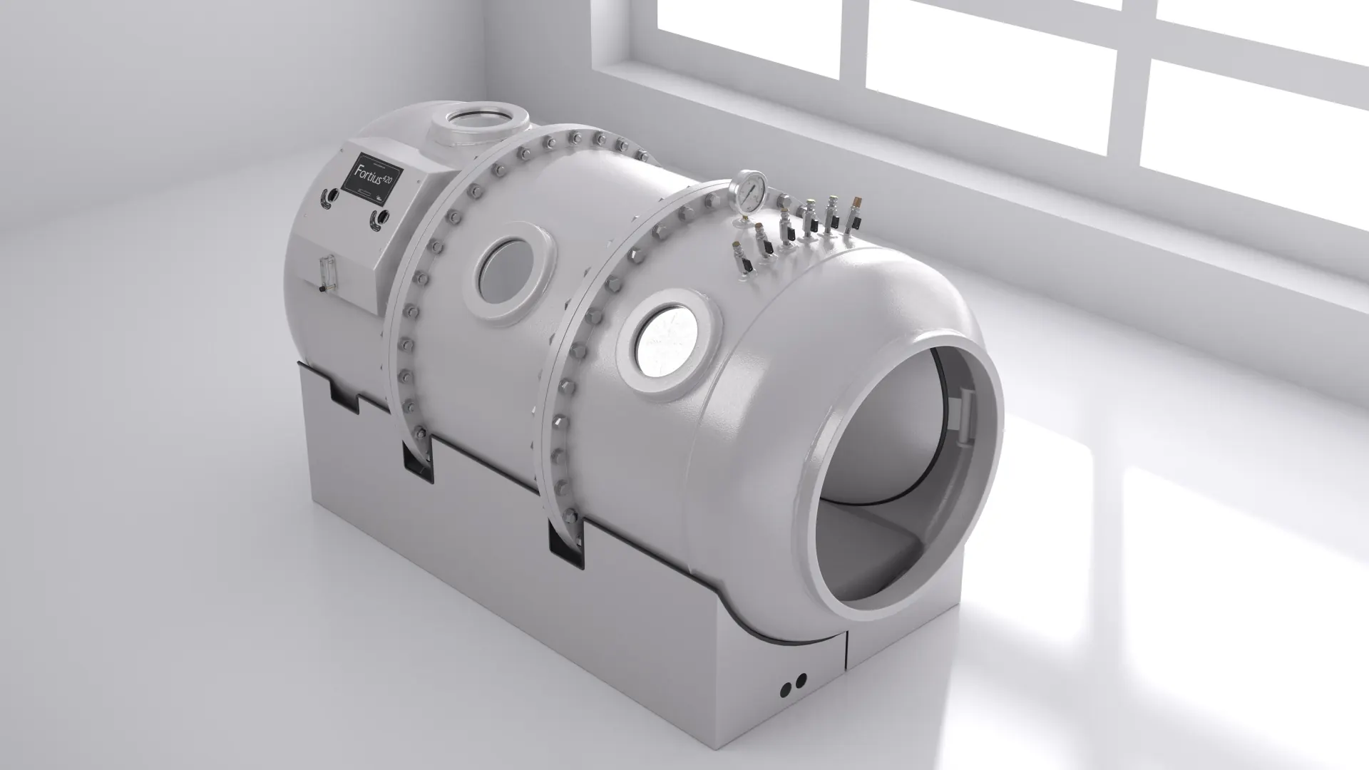Fortius 420 EXP hard shell hyperbaric chamber with reinforced steel bands