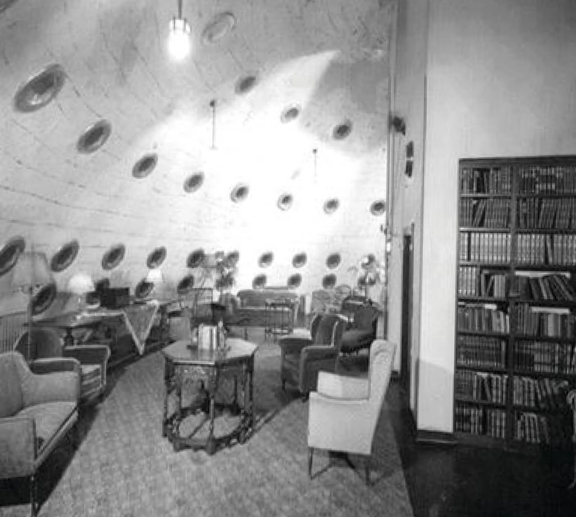 The Steel Ball Hospital built by Dr. Cunningham in 1928 on Lake Erie, a six-story spherical hyperbaric structure
