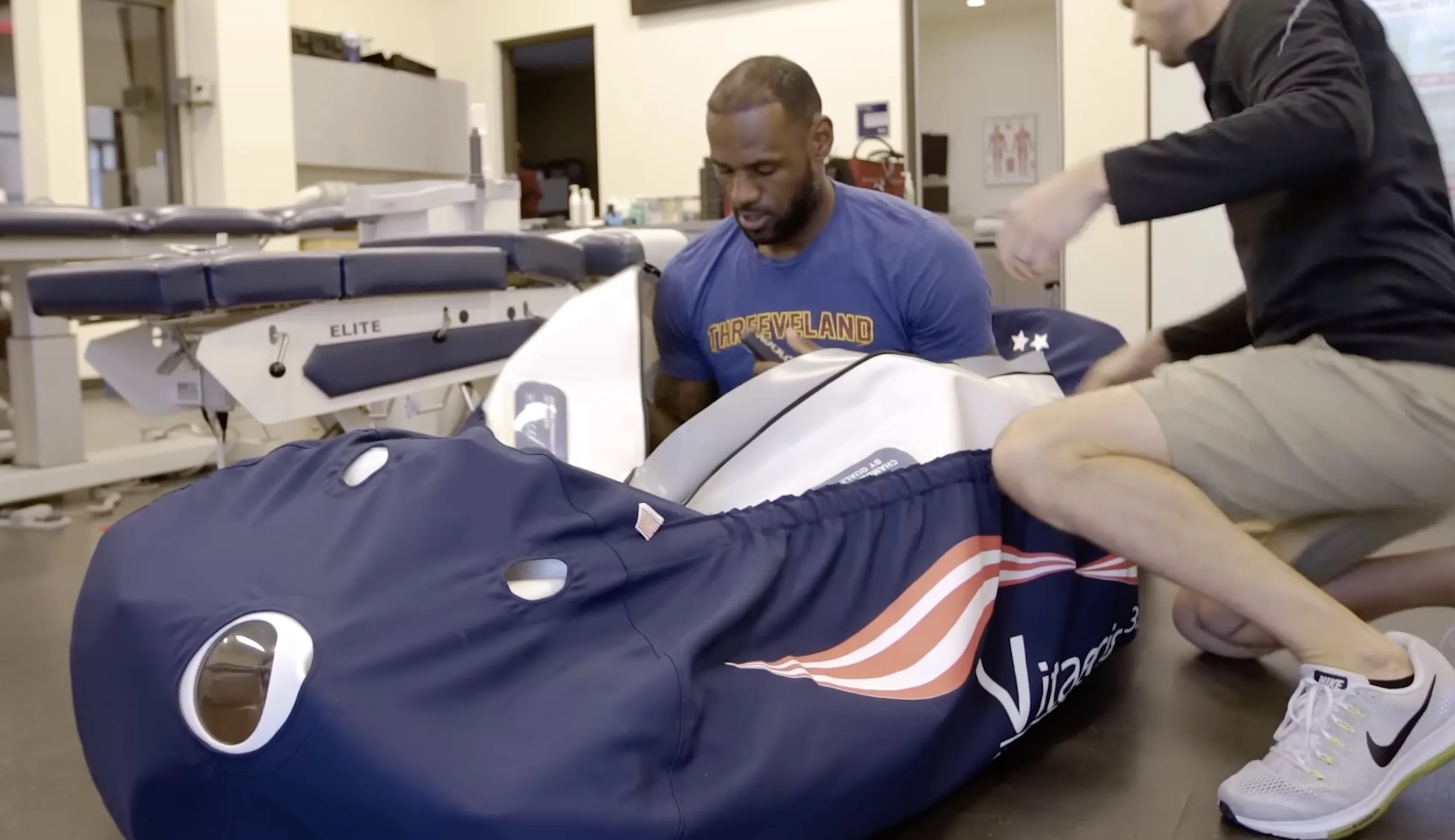 LeBron James inside an OxyHealth hyperbaric chamber highlighting the rise of HBOT in professional sports