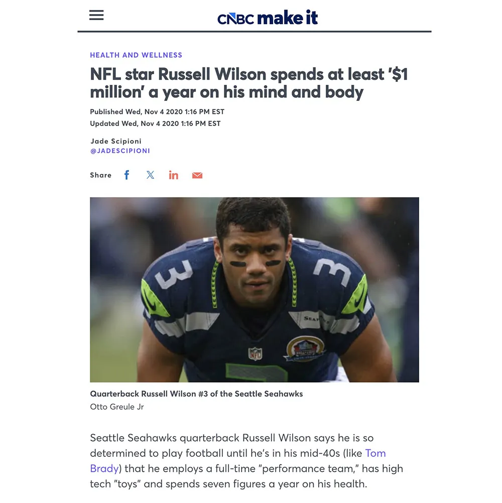 Russell Wilson discussing his health and recovery investment including hyperbaric chambers